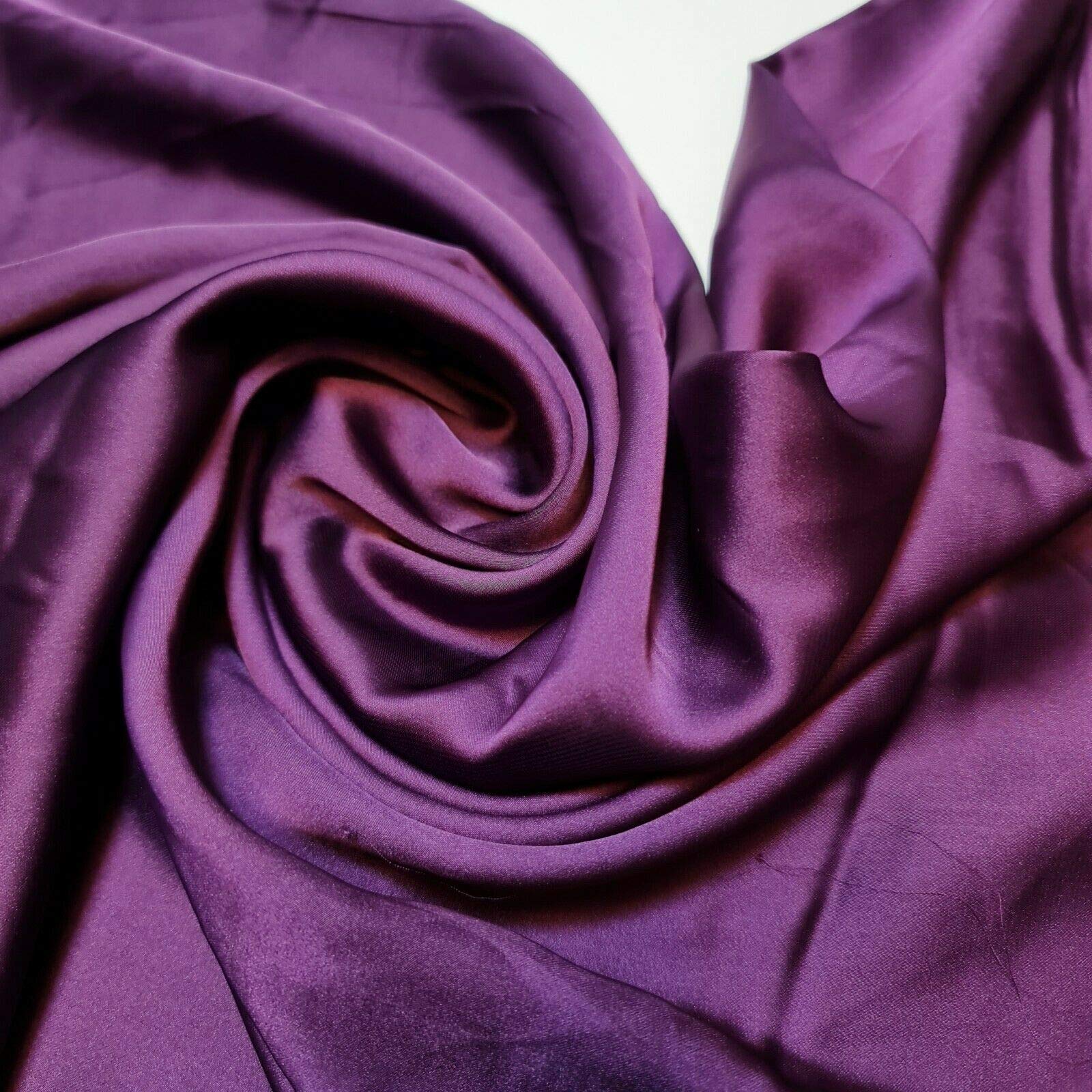 Textile Station BBR Silky Charmeuse Lightweight Satin Bridal Dress Drape Décor Fabric 44" -112cm Wide (Deep Purple, 2 Meter)