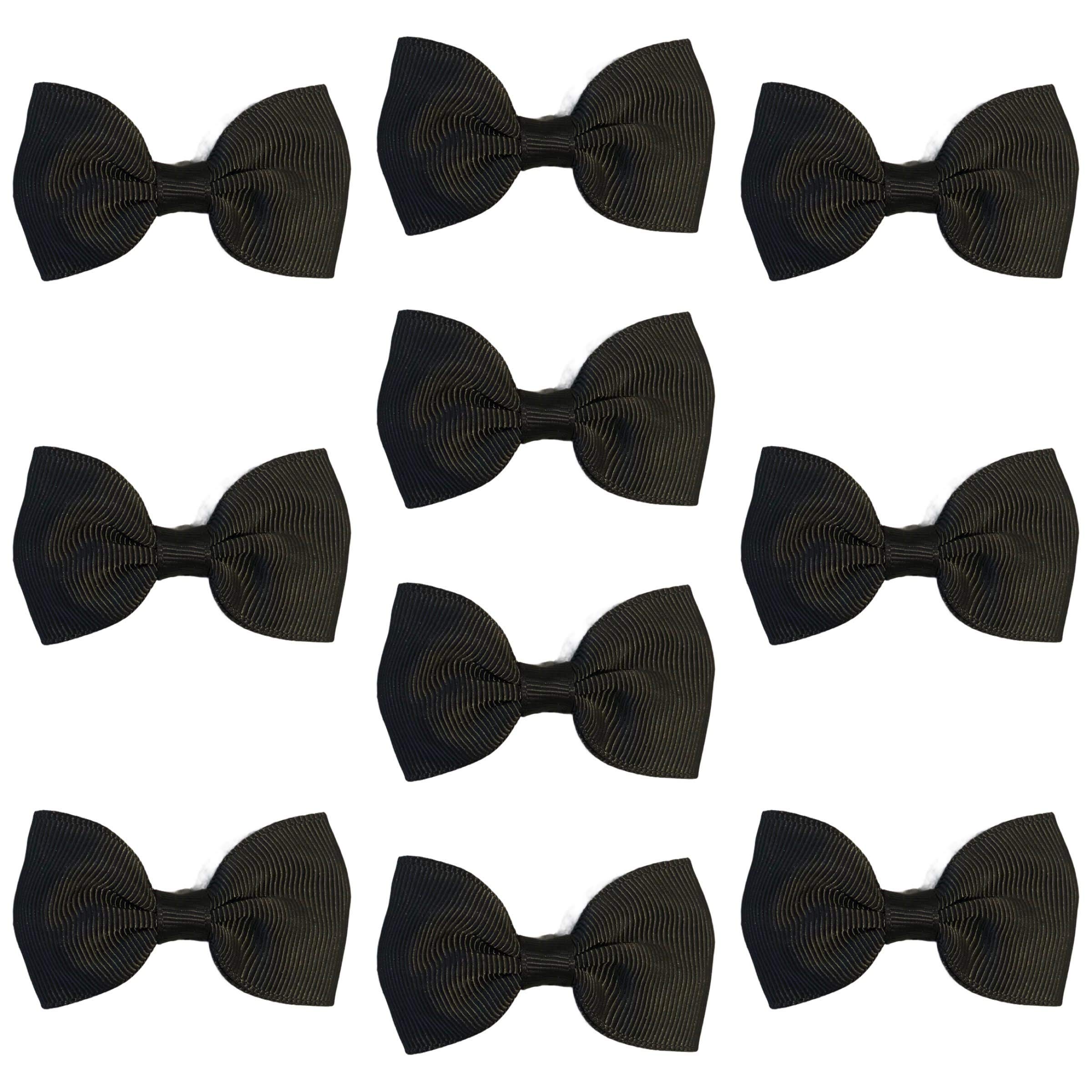 Black Hair Bows Clips Slides Grips 2.7" inch Soft Ribbon Small Straight School Hairbows for Girls 10pcs