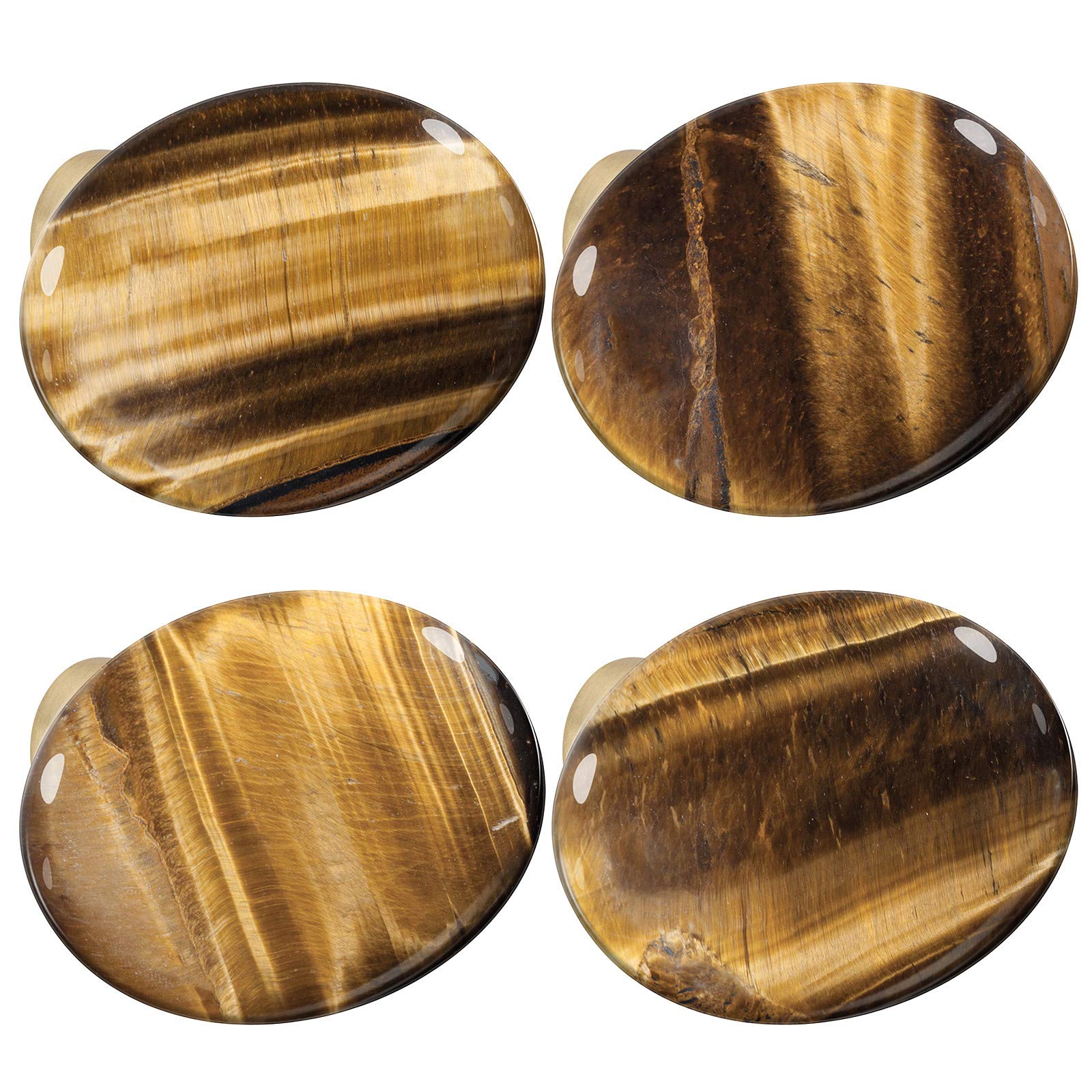 mookaitedecor Set of 4 40mm Tiger's Eye Stone Drawer Knobs with Screws, Healing Stones and Crystals, Oval Decorative Stones Pull Handles for Cabinets Cupboard Wardrobe Home Kitchen