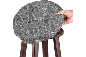 SINOSSO Modern Linen Bar Stool Cushion Dia.14, Fashion Interweaving Design Anti-Skid Silicone Round Stool Seat Cushion Cover Padded (Light Gray, L,1)