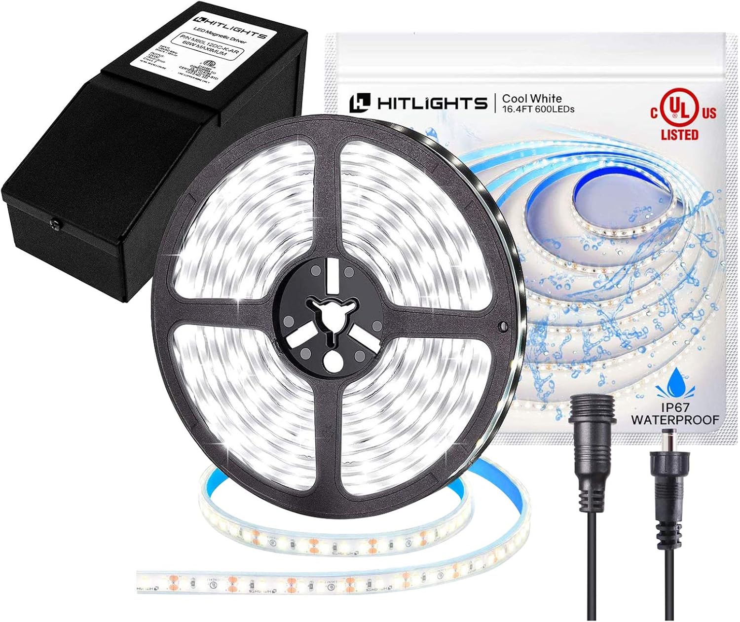 HitLights Waterproof UL LED Strip Lights with Dimmable Driver, 12V DC