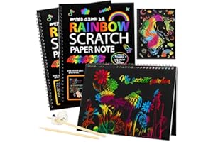AIBIXILE Scratch Art Paper for Kids 2PACK, Rainbow Scratch Art for Children, Colored Scratch Art Notebooks with Wooden Pen Best Gifts