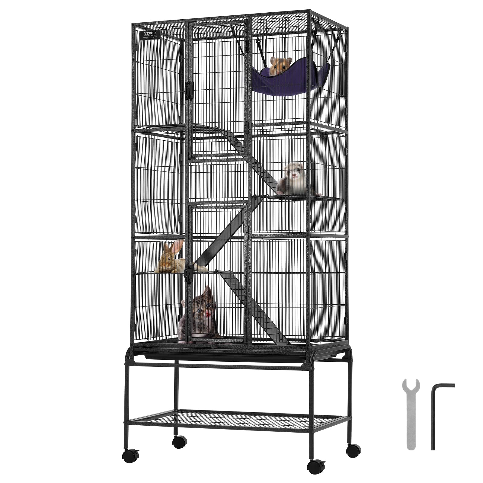 Photo 1 of VEVOR 69" Rolling Metal Ferret Cage, Large 4-Tier Critter Nation Cage, Small Animal Cage with Ramps & Tray, Easy to Set up for Pet Mice, Hamster, Guinea Pig, Chinchilla, Squirrel, Hedgehogs, Bunny