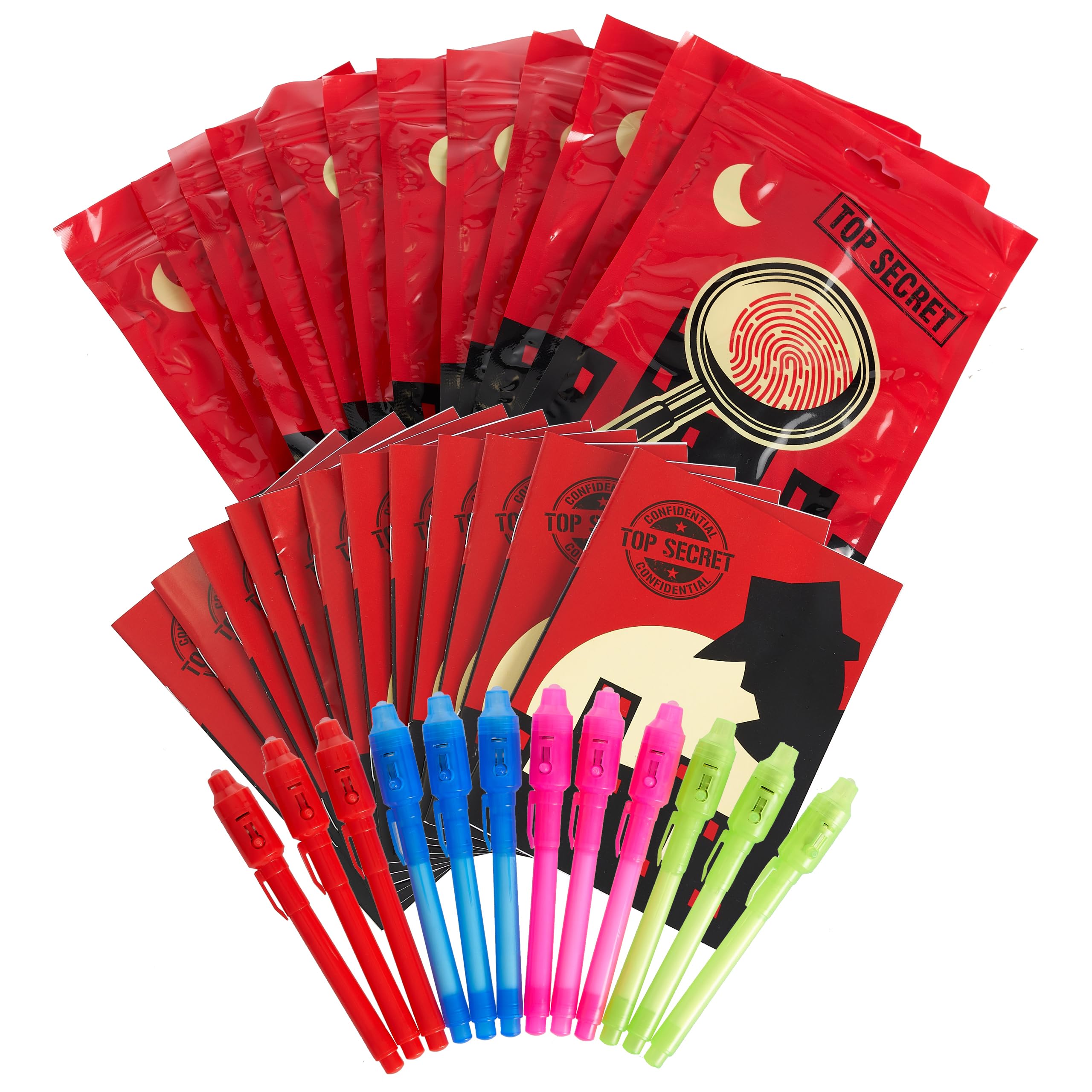 THE TWIDDLERS 12 Pack Invisible Ink Pen and Notepad Set with UV Light - Secret Message Spy Toy for Children's Party Bag Favours and Birthday Gifts