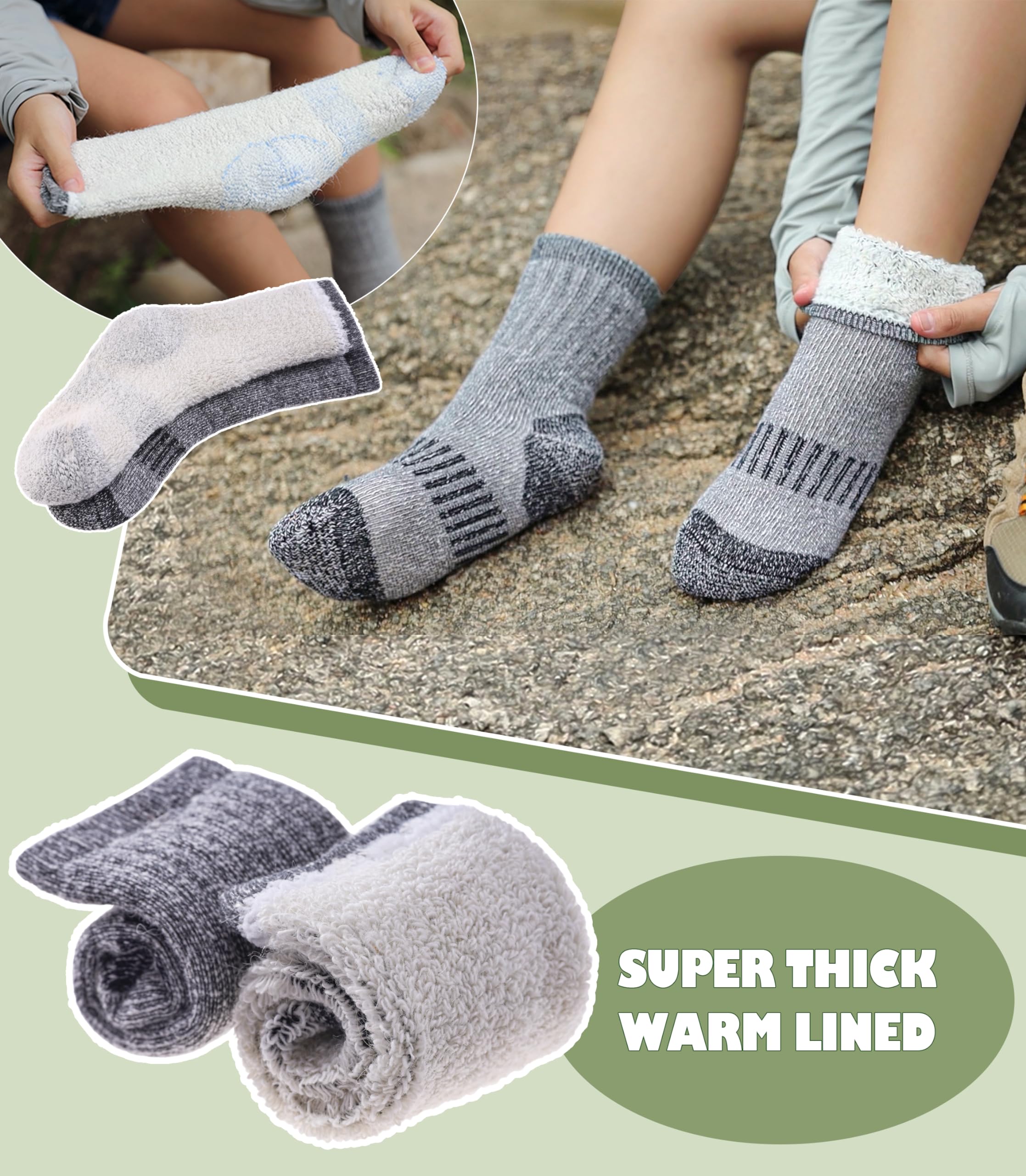 LANLEO Kids Merino Wool Hiking Socks Boys Girls Winter Thermal Warm Thick Cozy Cushion Boot Crew Socks