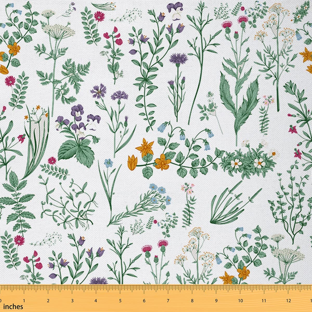 Floarl Upholstery Fabric by The Yard,Farmhouse Flowers Reupholstery Fabric for Chairs,Garden Floral Botanical Waterproof Outdoor Fabric,1 Yard,(L92*W150cm) Green White