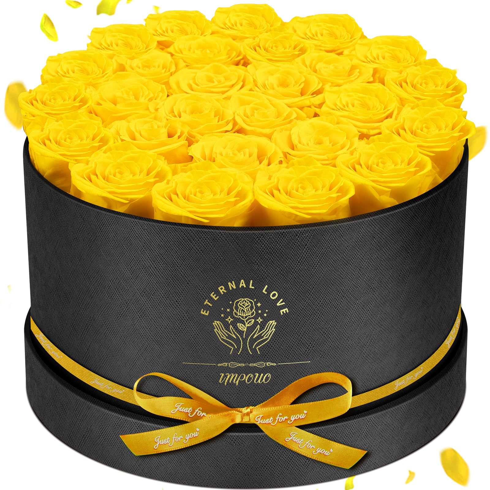 Impouo Forever Flowers 27 Roses in A Box, Real Preserved Roses, Birthday Gift for Women, Mother's Day, Anniversary Day - Yellow Rose Image