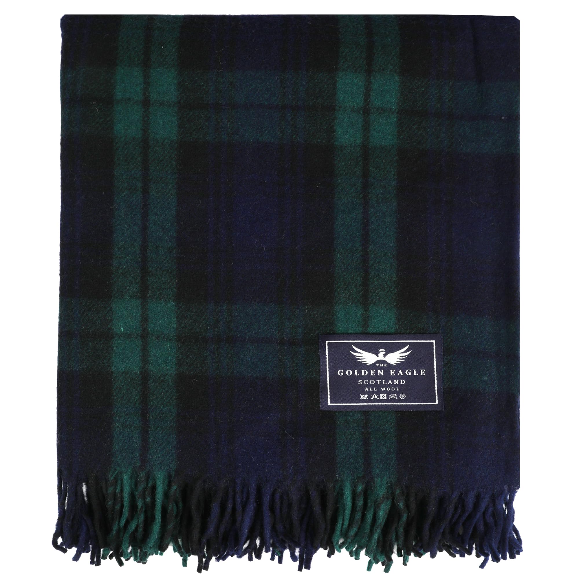 The Golden Eagle Scottish Tweed Wool Large Blanket Tartan Rug with Check Pattern for Warm Winter (Black Watch)