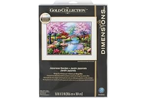 Dimensions Gold Collection Counted Cross Stitch Kit, Japanese Flower Garden, 16 Count Light Blue Aida, 12'' x 16''