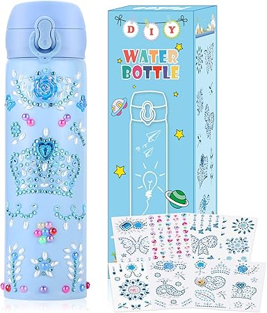 Amazon Pakoo 女の子用ギフト ラインストーングリッタージェムステッカーでウォーターボトルを装飾しましょう 5歳 6歳 7歳 8歳 9 歳 10歳 11歳 12歳 17オンス Bpaフリー ステンレススチール 断熱 キッズマグ メイキングトイ おもちゃ