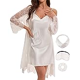 EPLAZA Bride Robe for Wedding Day Set Bridal Robes Satin Silk Nightgown with Sheer Lace Robe Bachelorette Party Getting Ready