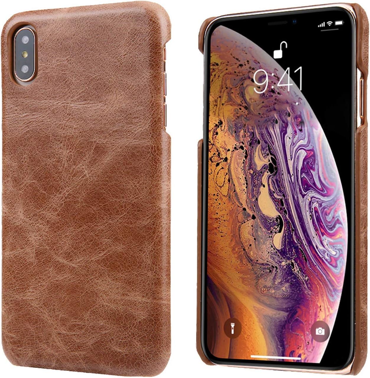 Reginn Wireless Charging Compatible Slim Fit Genuine Leather Case for iPhone Xs Max (Coffee)