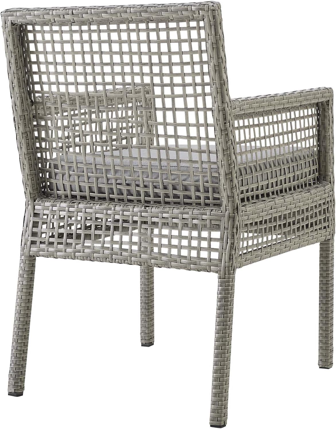 Modway Aura Wicker Rattan Outdoor Patio Dining Arm Chair with Cushion in Gray Gray : Garden & Outdoor