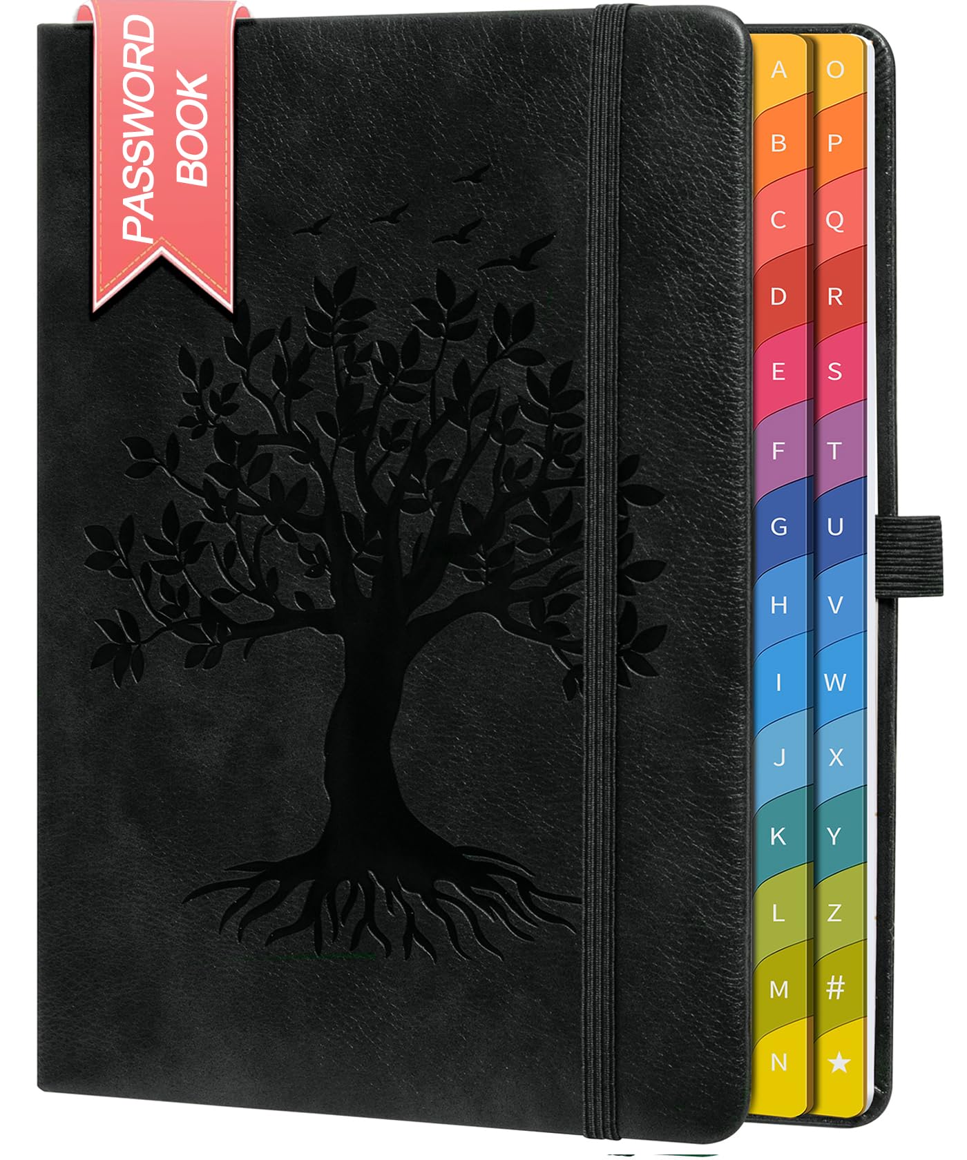 ZXHQ Password Book with Colorful Alphabetical Tabs, 8.4" x 5.8" Hardcover Password Keeper Organizer for Managing Internet Website Addresses and Logins - Black