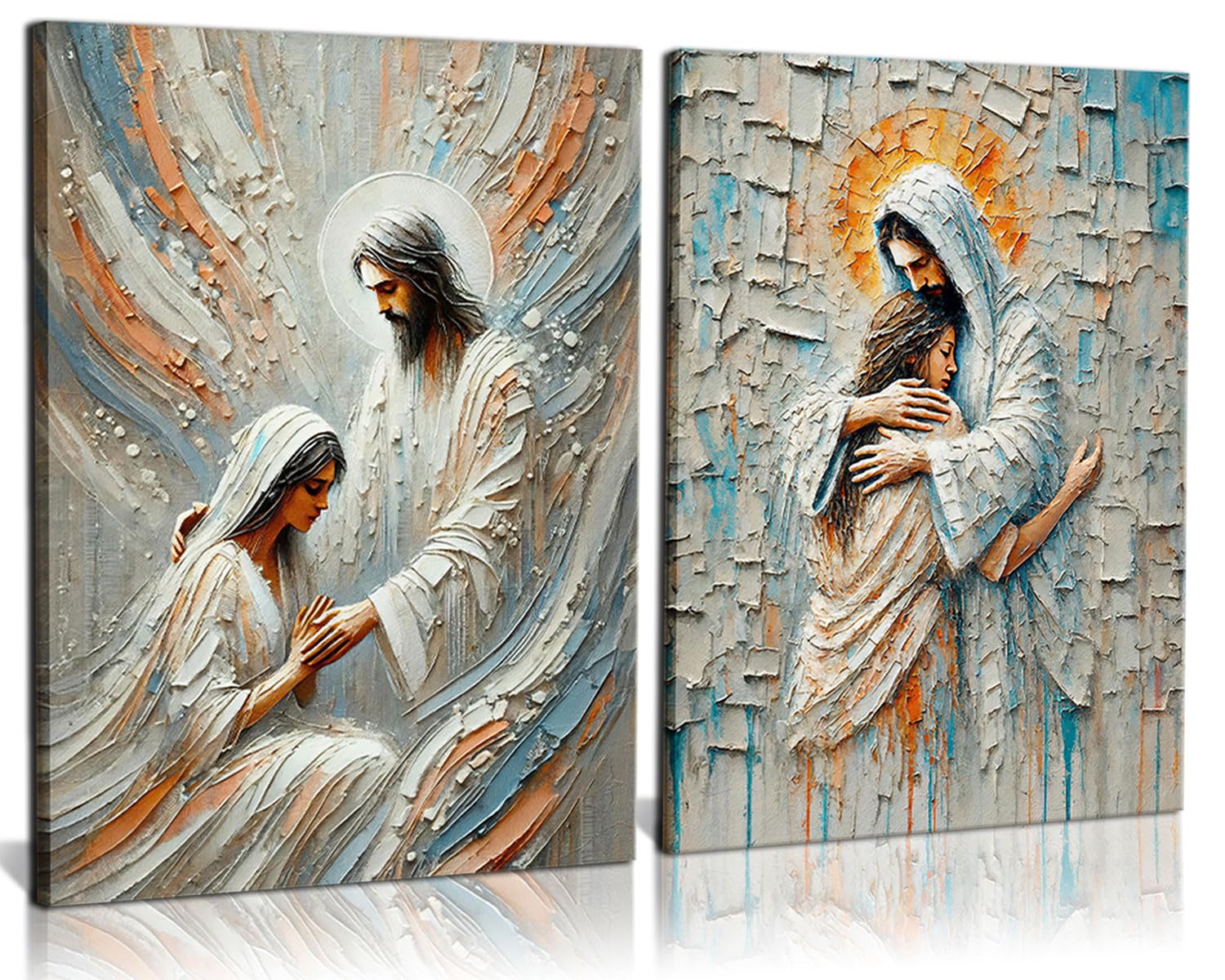 Photo 1 of 2Pcs Jesus Embracing Woman Canvas Wall Art Woman Lying Safely in Jesus Arms Wall Decor Bible Story Pictures Paintings Modern Christian Healing Posters Prints for Living Room Church 16 x 24 Inch
