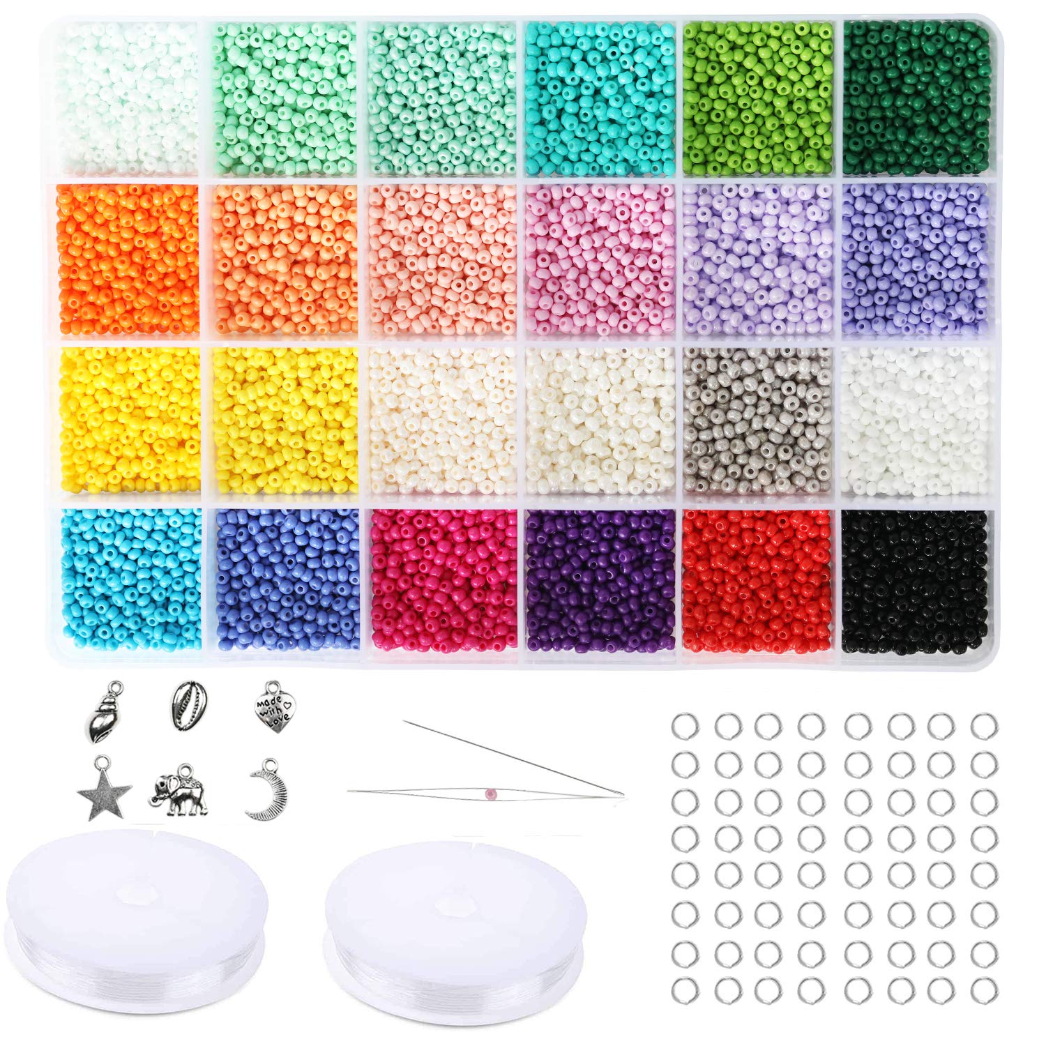 Tibaoffy Size 10/0 Crafts Glass Seed Beads 2.8mm Tiny Pony Beads Assorted Kit with Organizer Box for Jewelry Making (24 Assorted Multicolor Set, Total About 9120pcs)