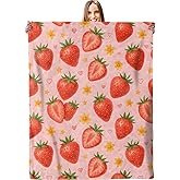 Fresh Strawberry Blanket, Soft Lightweight Warm Cozy Flannel 60×50 inch Throw Blanket for Couch, Travel, Bed, Outdoor, Gifts for Women Men Adults Kids