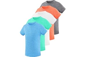 Star Vibe 5 Pack Girl's Shirts Athletic Short Sleeve Dry-Fit T-Shirts Crew Neck Active Sports Tops for Kids Teen 5-14 Years