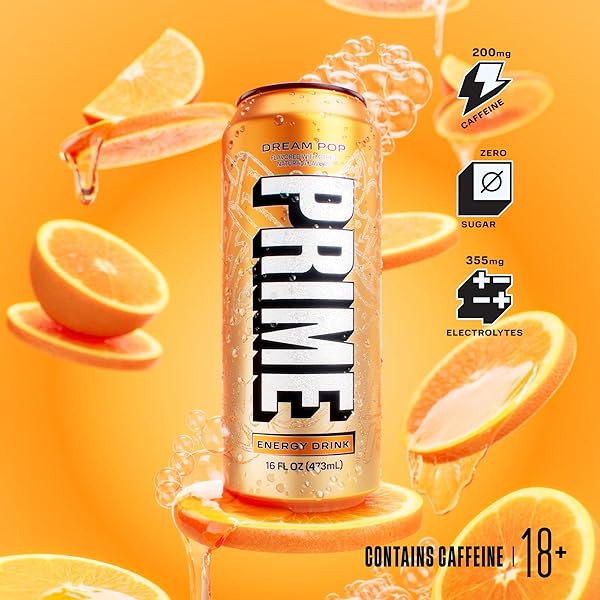 PRIME ENERGY DREAMPOP, SUGAR FREE ENERGY DRINK, 200MG CAFFEINE AND 355MG OF ELECTROLYTES FOR HYDRATION, LOW CALORIE, VEGAN, GLUTEN FREE, 16 FLUID OUNCE, 12 PACK