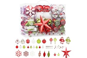 131PCS Christmas Ball Ornaments NEVSETPO Large Shatterproof Xmas Tree Grinch Ornaments Shiny, Matte, Glitter Decorative Xmas Balls Hanging Ornaments Decorations, Holiday, Wedding (Bright Red & Green)