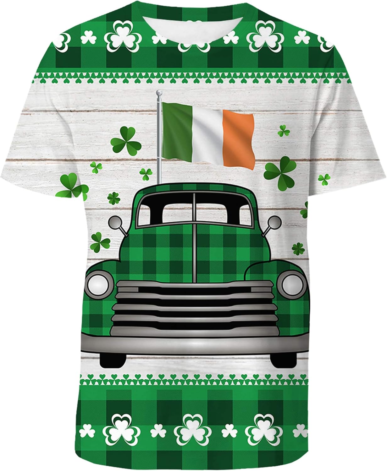 Mens TShirt Short Sleeve Tee Green Car Shamrock Clover St