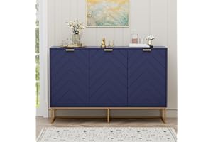 Scurrty Sideboard Buffet Cabinet with Adjustable Shelf, Sideboard Storage Cabinet with 3 Doors, Accent Cabinet for Living Room, Kitchen,Navy Blue