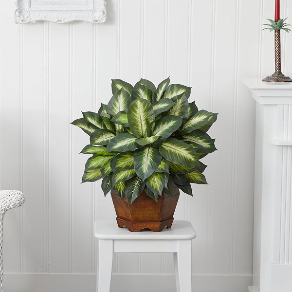 NEARLY NATURAL 24IN DIEFFENBACHIA ARTIFICIAL PLANT, FAUX GREENERY WITH DECORATIVE PLANTER FOR INDOOR HOME OFFICE DECOR, LOW MAINTENANCE