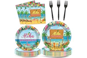 NAOZINEBI Tropical Hawaiian Luau Retirement Party Plates Napkins Happy Retirement Party Paper Plates Summer Aloha Retirement Party Disposable Dinnerware for Beach Theme Happy Retirement Party Supplies Serve 24