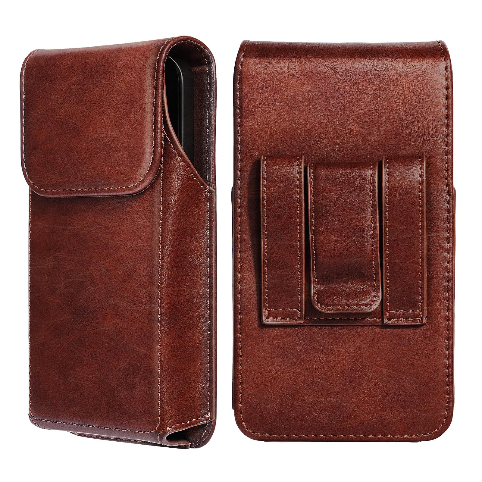 Flintronic Mobile Phone Holster - Crazy Horse Leather Belt Pouch, For iPhone 15 14 13 12 11 Pro, Ideal for Work, Gifts, Hiking, Camping