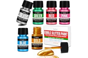 YUMCRAFT Edible Glitter Paint Set, 6 Food Colors with Gold, Blue, Silver, Green, Red, Pink, Food Grade Liquid Luster Dust for Chocolate, Drinks, Cake, Candy, Shimmering Powder Glitter for Christmas Festival