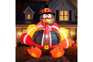 Joiedomi 6 FT Thanksgiving Inflatable Turkey Decorations, LED Light Up Turkey with Pilgrim Hat, Blow Up Decor for Thanksgiving Outdoor Decorations, Halloween Inflatable for Yard Garden