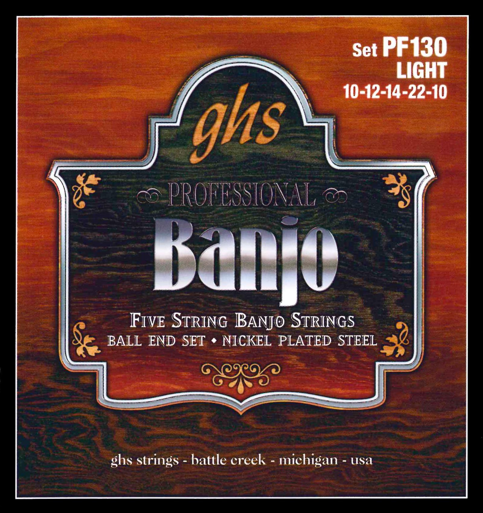 GHS BANJO - Nickel Plated String Set - 5-String - Ball End - PF130 - Light