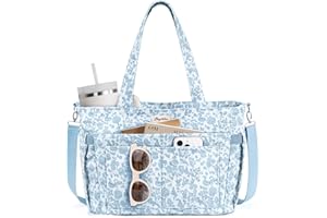 BAGSTELLAR Corduroy Tote Bag for Women, 17 Pockets Laptop Work Tote Lightweight Teacher Nurse Bible Shoulder Bag for School Daily Travel