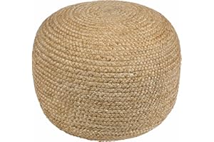 HAUTELOOM Kaumakani Natural Wicker Jute Round Pouf - Ottoman Style Braided Woven Foot Stool - Natural Fiber Round Cylinder Ottoman - 100% Polybead Fill - Beige, Brown- 19.75" x 16"