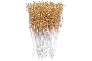 ZJJZGYXINTAI 60 Pieces Pearl Stick Stems Bouquets, 4mm Bead String Garland Beaded Spray Filler Floral Arrangements Tree Picks Wedding Party Decoration (Gold)