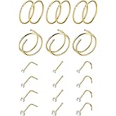 Vegolita 21PCS 18G 20G 22G 316L Stainless Steel Nose Rings Hoop for Women Men Double Nose Ring CZ Nose Stud Piercing Jewelry