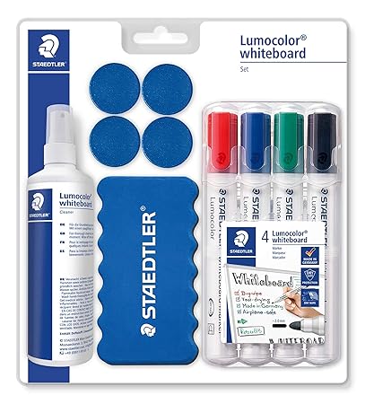 Staedtler 613 Whiteboard-Set Lumocolor (praktische Grundausstattung für Whiteboards mit Marker, Wischer, Reinigungsspray und 