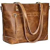 S-ZONE Genuine Leather Tote Bag for Women Work Shoulder Crossbody Purses Handbag with Outside Pockets