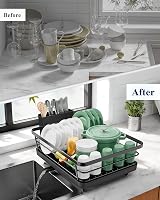 Kitsure Dish Drainer Rack Space-Saving Stainless Steel Black Large view 8