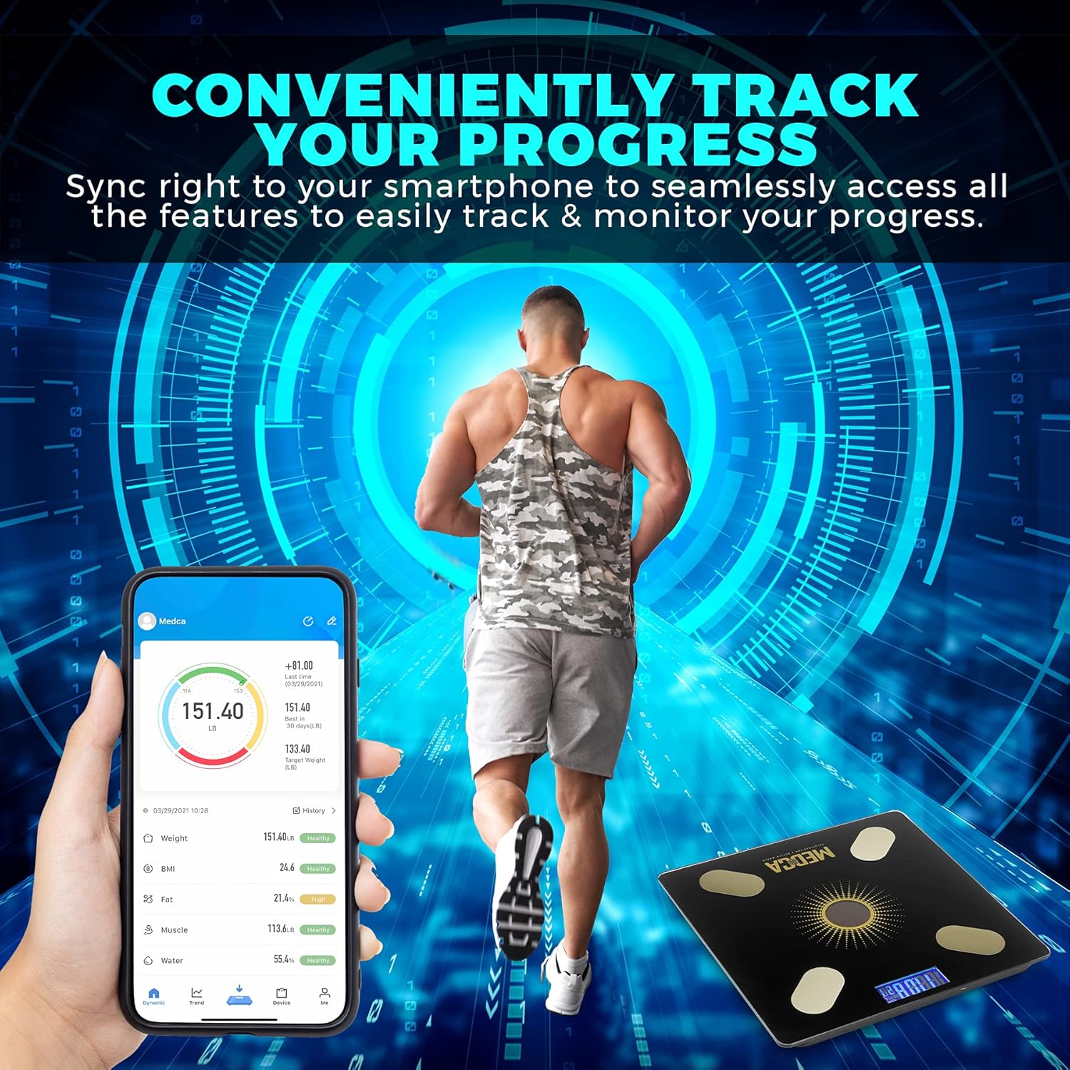 Body Fat Scale - Smart Digital Solar Powered Glass Bathroom Scale Measures, Tracks and Analyzes Weight Fat Loss BMI Body Composition and More Monitor Your Progress with Smartphone App: Health & Personal Care
