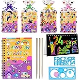 Cityrosy 24 Pack Scratch Art Paper Rainbow Sets Scratch Off Art Notebook Crafts Easter Gifts Magic Scratch Off Set Crafts Supplies Games Easter Christmas M