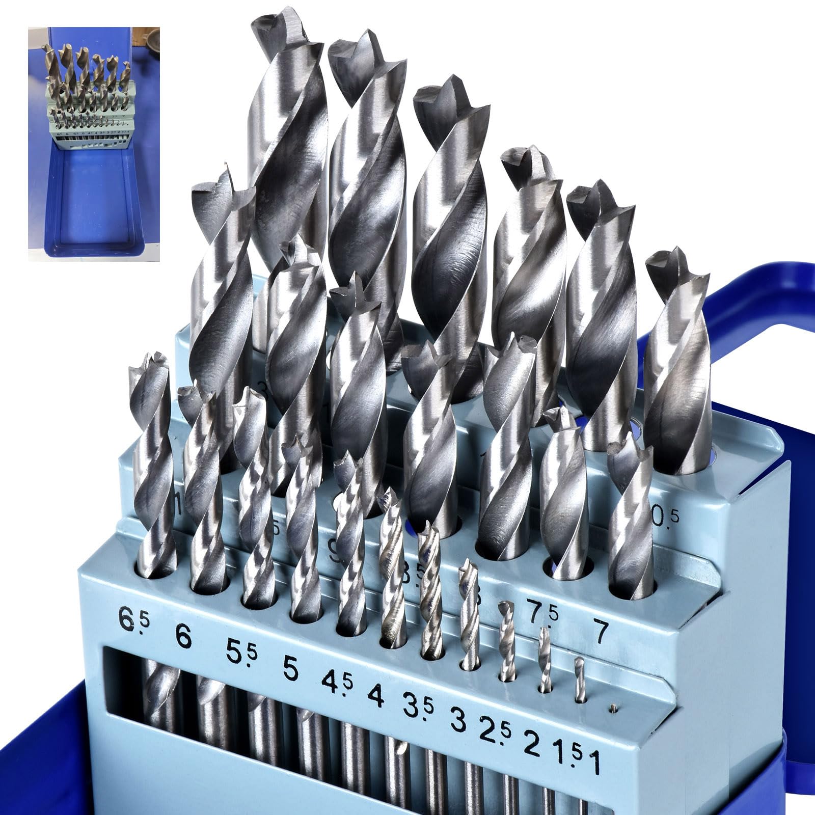 Holzbohrer Set 1-13mm HSS Stahlbohrer 25tlg Dreispitz Holzspiralbohrer Mit Metallbox für Holz Gerader Rundschank Doppelflute Holzspiralbohrer Twister Drill Bit Metallbohrer Profi HSS-G Bohrer Set 2