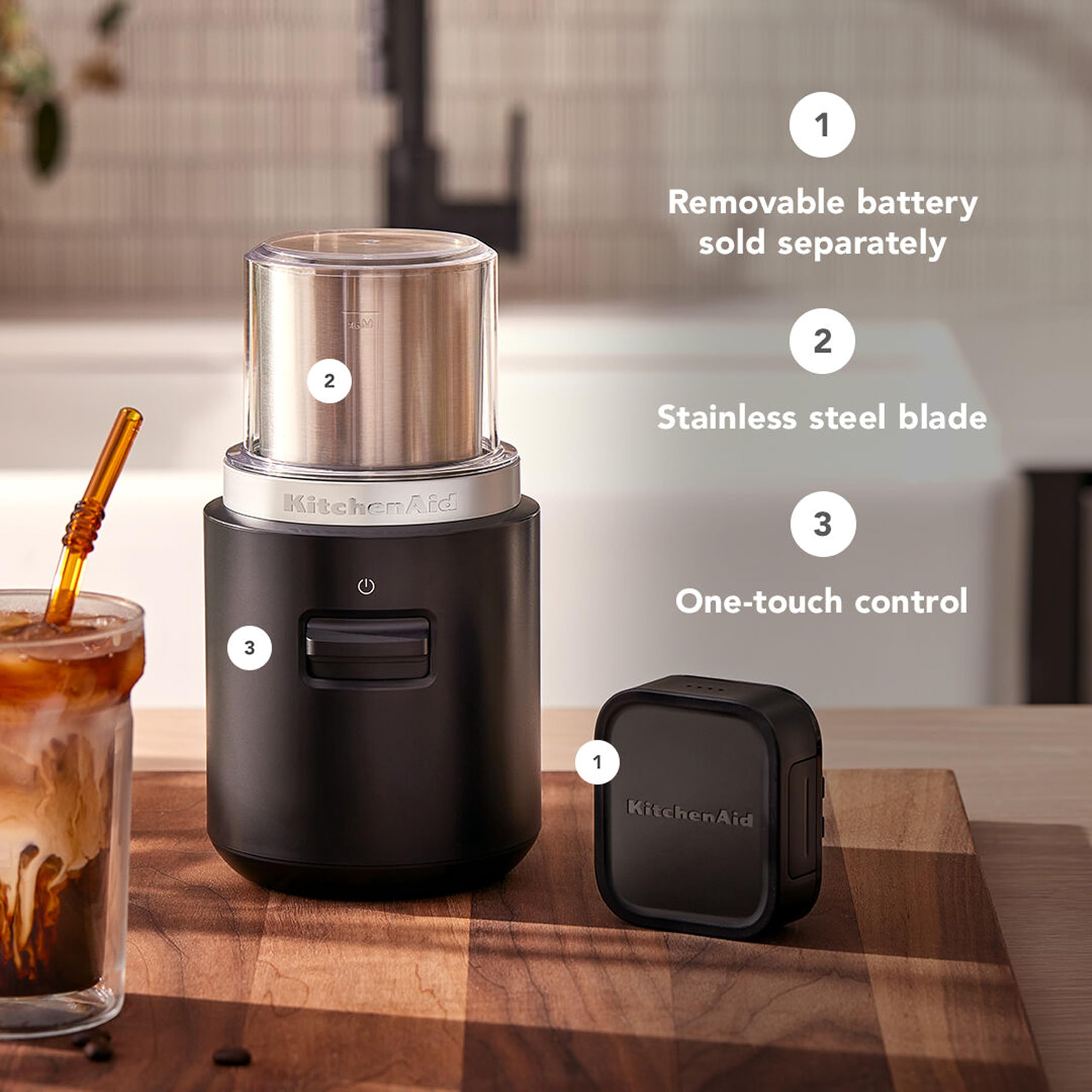 KitchenAid Kabellose Kaffeemühle - Go Cordless - 113-g-Bohnenbehälter - Reicht für 12 Tassen - Edelstahlklingen - Ohne Akku - Schwarz 2