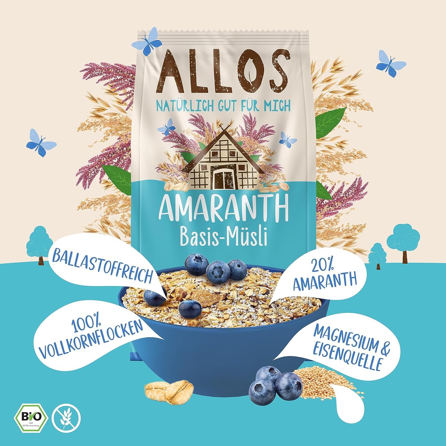Allos Amaranth Basis Müsli | Bio Müsli mit Haferflocken | 5 x 375g 2