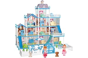 OCTERIC OCRETIC Doll House for Girls,13 Rooms Dollhouse with 2 Dolls, Lights, Figure, Puppies,Furnitures, Accessories, Toddler Playhouse Gift for for 3 4 5 6 7 8 9 10 Year Old Girls Toys (Blue)