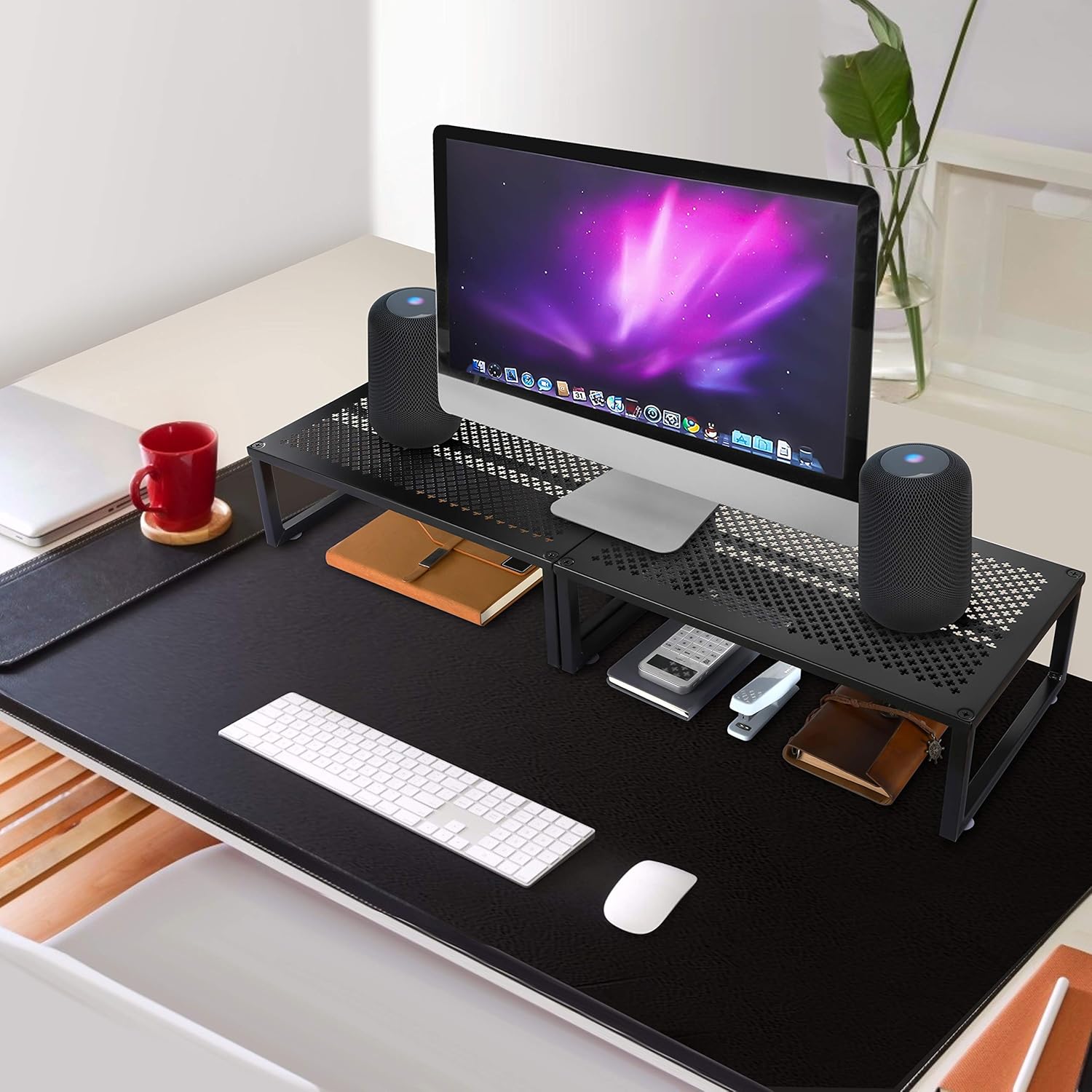2 Pack- Simple Trending Monitor Stand Riser, Metal Desktop Stand with Anti-Slip Suction Cup for Laptop, Computer, iMac, Pc, Printer, Black : Office Products