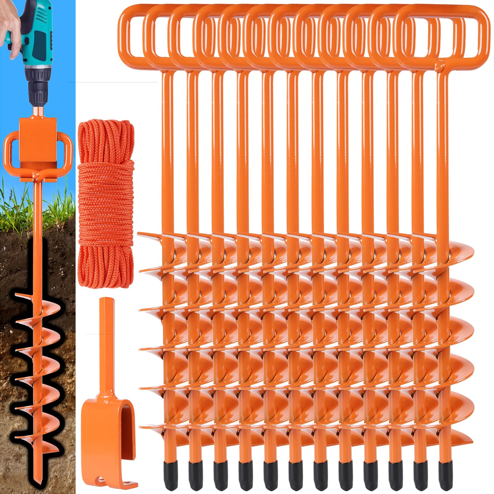 Photo 1 of 2025 Heavy Duty Ground Anchors Screw in - Tent Stakes Heavy Duty, Orange Spiral Stakes for Trampoline, Camping & Hard Ground, Mobile Home Anchors (12PCS,15in)