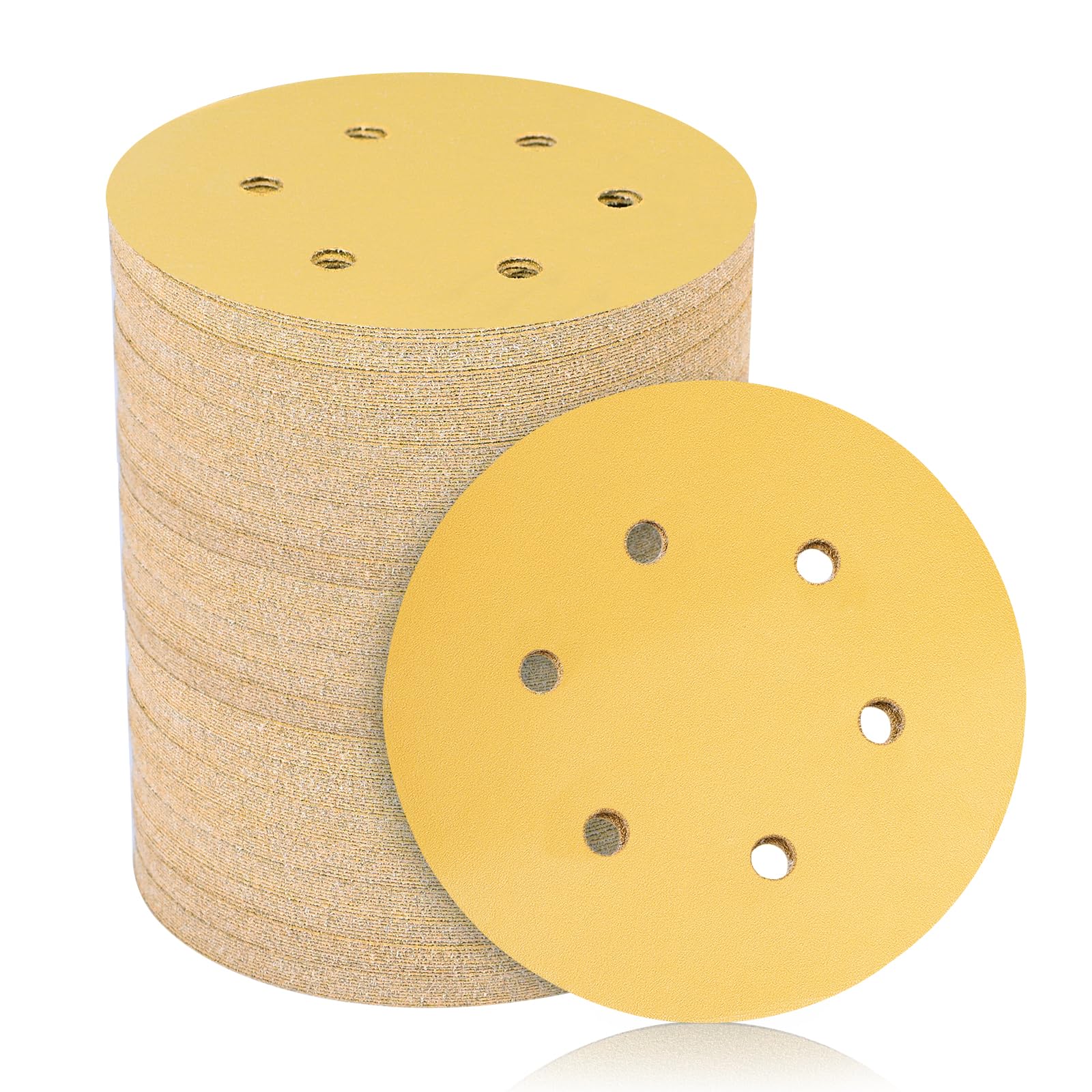STEBRUAM 60PCS 150mm Sanding Discs Pads, 6 Hole Hook and Loop Sandpaper, Orbital Sander Discs 60 80 120 180 240 400 Grits Sand Sheets