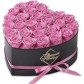 GLAMOUR BOUTIQUE 27 Flower Forever Heart Shape Box, Eternal Preserved Roses Gift for Her, Lasting Flowers, Premium Floral Heart Box for Birthday, Anniversary or Valentine’s Day, Pink (Color-Treated)