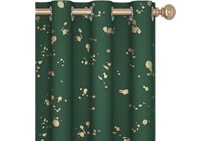 Deconovo Christmas Patterned Blackout Curtains Short 54 Inch Long 2 Panels Burg, Noise Reducing and Room Darkening Curtains & Drapes for Living Room Bedroom, Grommet Drapes, 52W X 54L, Forest Green